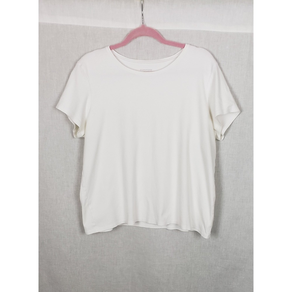Eileen Fisher White 100% Organic Cotton Short Sleeve Crew Neck Tee Shirt XL